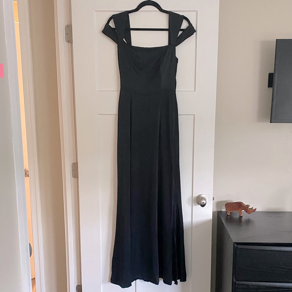Reformation Lupine off the shoulder long formal bridesmaid dress